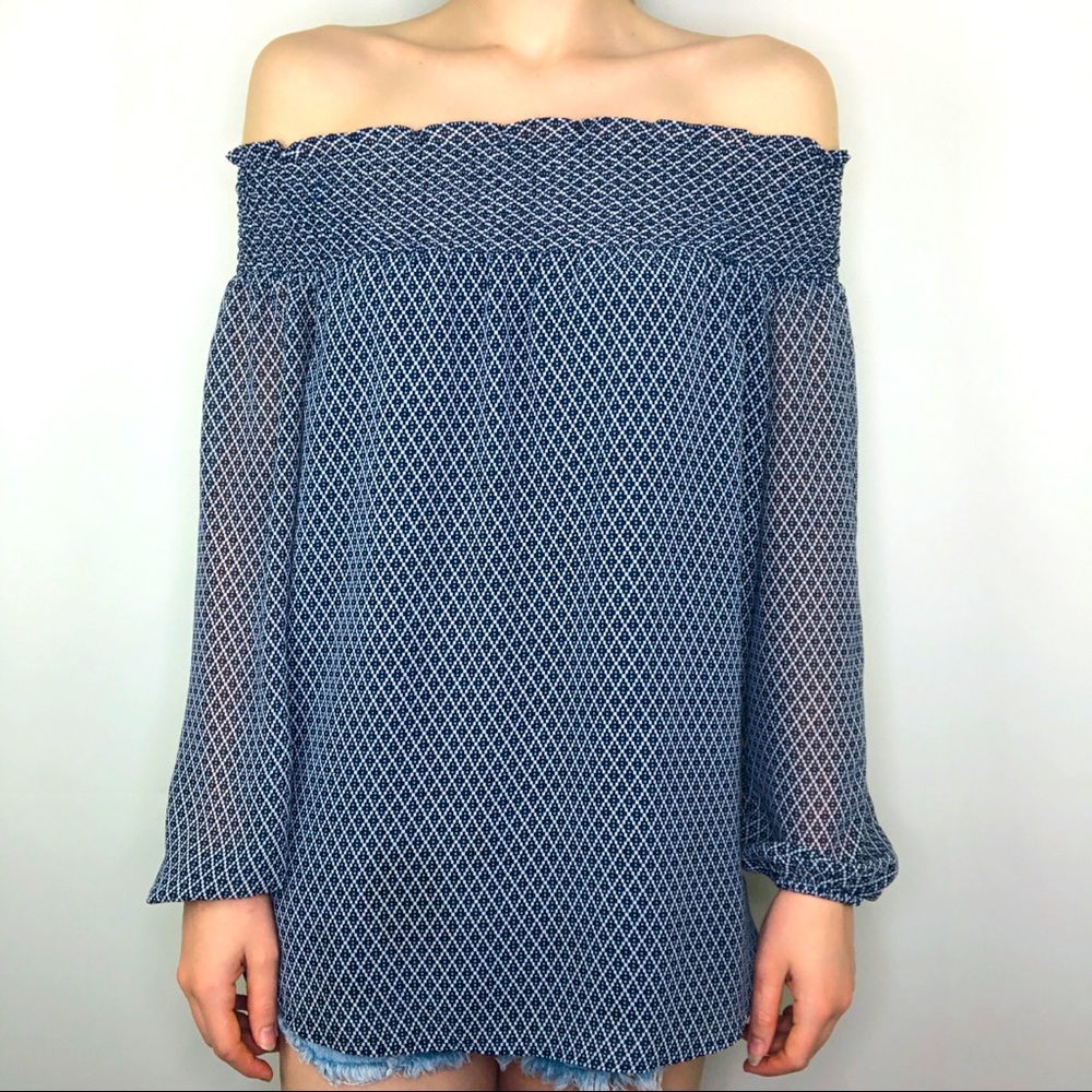Michael Kors Bateau Printed Blouse Breathable Summer Beach Off The Shoulder